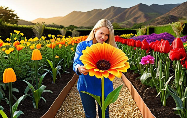 A creative professional nurturing a single, vibrantly unique flower that stands out in a small, distinct garden, symbolizing a "niche market" where their "superpower" or unique strength thrives. The background shows a vast, less defined landscape, emphasizing the focus on a specialized area. Soft, focused lighting.